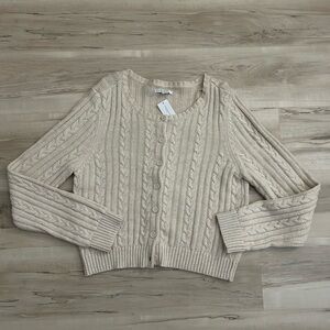 American Eagle Beige Cable Knit Cardigan Size Large
